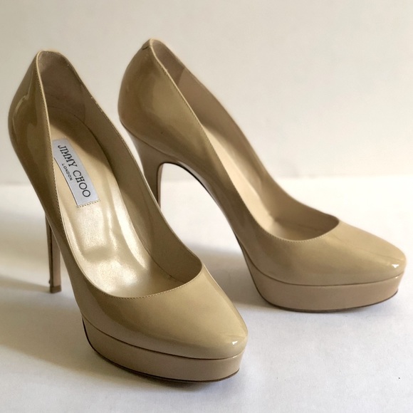 Jimmy Choo Shoes - Jimmy Choo Cosmic Patent Nude Platform Pumps
